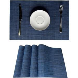 WAZAIGUR Placemats Set of 4 for Dining Table Heat-Resistant Washable Place Mats Woven Vinyl Kitchen Table Mats Easy to Clean,Navy Blue