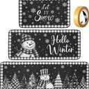 Fourluoo Sets of 3 Winter Snowman Kitchen Rugs and Mats Non Slip Washable Black White Snowman Door Mats for Floor Home Bathroom Cabin Winter Decor, 3 Sizes
