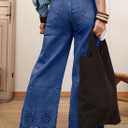 Sidefeel Womens Wide Leg Embroidered Jeans High Waisted Stretchy Straight Leg Loose Fit Ankle Denim Pants, Size 4(Blue)