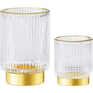 Makeup Brush Holder Organizer, Toothbrush Holders, Desk Pen Pencil Holder, Multifunctional Vintage Glass Brush Cup (S+L/White/A3-4-US）