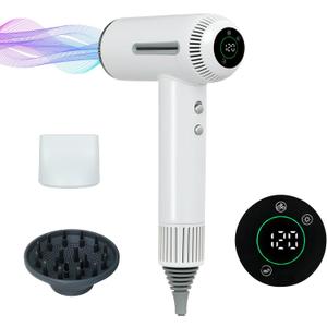 Hair Dryer,7 Temps&31 Modes.Intelligent Temperature Control,LCD Display,Self-Cleaning Mode,Facial Care Mode.1600W RPM Ionic Blow Dryer.Low Noise Thermo-Control Hair Dryer with Diffuser and Nozzle