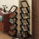 Retro Rattan Vertical Shoe Rack, Free Standing Shoe Storage Cabinet, Small Shoe Rack, Storage Rack, Suitable for Small Spaces and Narrow Spaces (Black, 6-Tier)