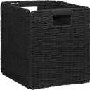 10.5x10.5in Storage Basket, 1 Pack Black Paper Rope Woven Baskets,Foldable Handwoven Storage Cubes,Wicker Cube Baskets Laundry Organizer Totes for Bathroom, Bedroom, Laundry, Pantry, Shelves