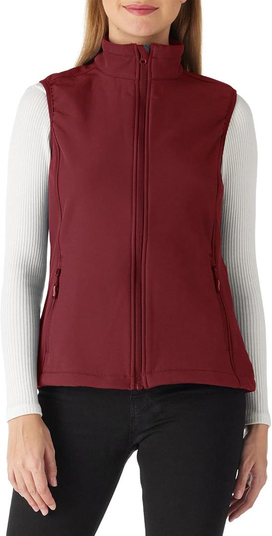Outdoor Ventures Women's Lightweight Softshell Vest Windproof Fleece Lined Zip Up Sleeveless Jacket for Running Hiking Golf (Red) XL