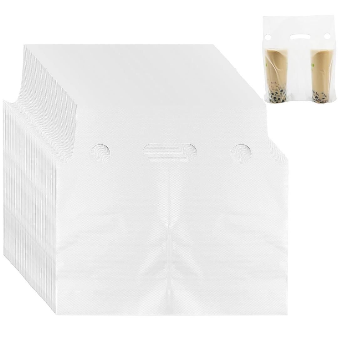 Cheardia 250 Pack Handle Drinking Poly Bags, Portable 2 Cup Plastic Packaging Drinking Bags Carrier Holder for Delivery Beverage, Coffee, Juice, Stores, 11.8 x 3 x 11 Inch - Clear