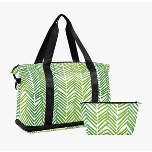 greenery Duffel Bags Weekender/Overnight Duffel Large Gym Bag with Toiletry Bag for Trekking 2 Pcs Set