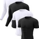 CL convallaria 4 Pack Compression Shirts Men Long Short Sleeve Cooling Dry Rash Guard Athletic Workout T Shirt for Sports (Large, 2 Black & 2 White)