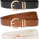 Huyfhksd 3 Pack Women Leather Belt for Jeans Pants Dresses Fashion Ladies Waist Belts with Gold Buckle.  Size:L