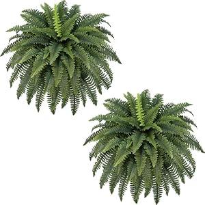 FOREST PRINCE 42" Artificial Boston Fern Large Bush Plants, 2 Bundles of Fake Ferns with 65 Fronds for Outdoors Home Decor