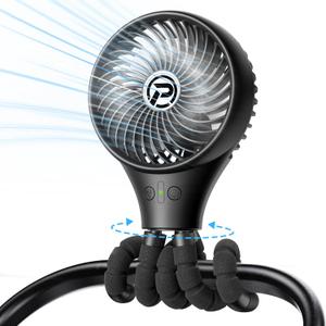 PANERGY Baby Stroller Fan, Oscillating Mini Portable Fan, 3 Speeds Battery Operated Flexible Tripod Clip on for Car Seat Crib Travel (Black)