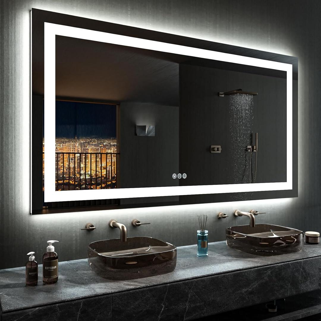 LOAAO 72X40 RGB LED Bathroom Mirror with Lights, Large, Anti-Fog, Dimmable Smart Lighted Bathroom Vanity Mirror, Multiple Light Modes, RGB Backlit + Front Light, Memory Function, Tempered Glass