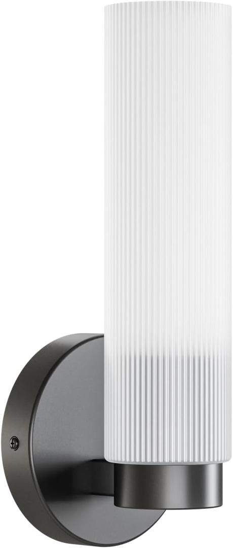 TETOTE Black Wall Sconce Modern Bathroom Wall Light Fixtures Farmhouse Wall Lights with Frosted Glass Shade for Mirror Bedroom Living Room, 1 Pack