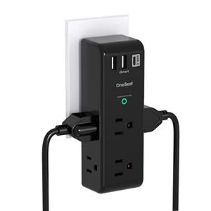 Surge Protector Outlet Extender with Rotating Plug, One Beat 6 AC Multi Plug Outlet with 3 USB Ports (1 USB C), 1800 Joules, 3-Sided Swivel Power Strip, Spaced Outlet Splitter for Dorm, Office, Black
