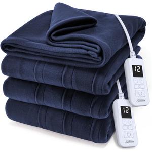 Sunbeam Royal Ultra Fleece Heated Electric Blanket King Size, 90" x 100", 12 Heat Settings, 12-Hour Selectable Auto Shut-Off, Fast Heating, Machine Washable, Warm and Cozy, Indigo