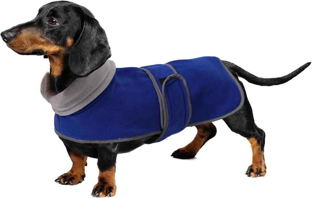 Geyecete Dachshund Sweaters - Dachshund Dog Jacket, Winter Coat with Padded Fleece Lining and High Collar, Snowsuit with Adjustable Bands - Blue - S