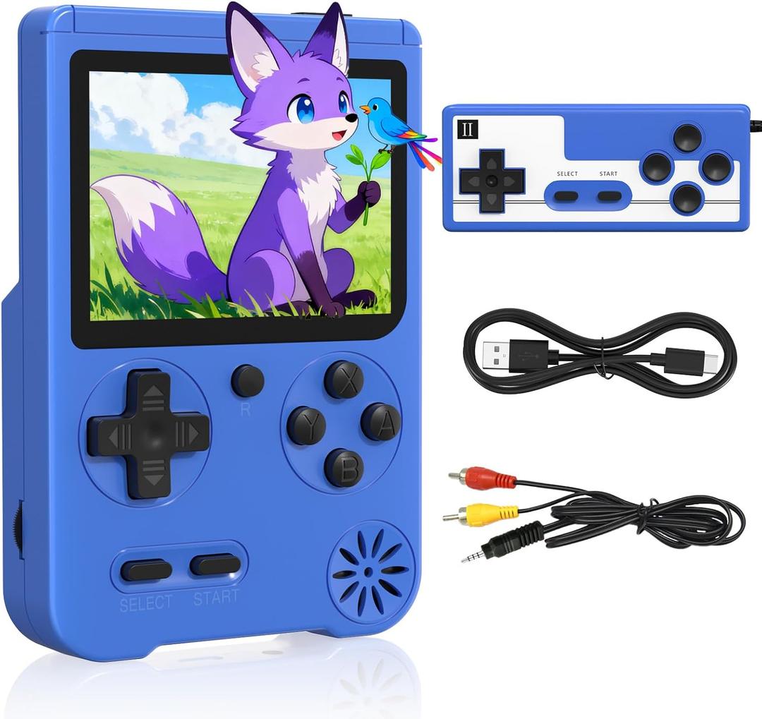 Handheld Game Console, Preloaded 500 Retro Video Games, Portable Game Player with Rechargeable Battery 3.0" LCD Screen, Support for TV and Two Players,Suitable for Boys and Girls (Blue)
