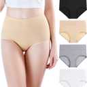 Wirarpa Women's Modal Underwear Soft High Waist Briefs Ladies Panties 4 Pack (Medium, Black/Beige/Grey/White)