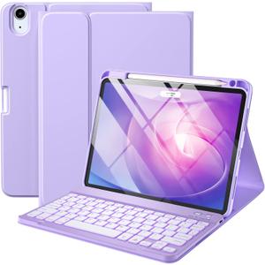 Harvopu Keyboard Case Compatible with iPad Air 11-inch/Air 5th 4th Generation Case with Keyboard-Backlit Detachable, Folio Cover with Pencil Holder for Air 11" M3/M2 (2025/2024), Air 5/Air 4 (Purple)