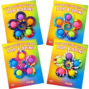 Exchange Cards for Classroom Kids 24 Pack, Pop Bubble Fidget Spinner Toys for School Toddler Boys Girls, Non Candy Party Favors Treats Goodie Bag Stuffers for Students