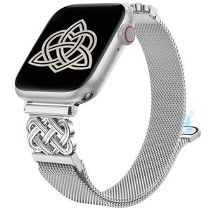 BEEXI Stainless Steel Magnetic Loop Compatible with Apple Watch Band 49/46/45/44/42mm Women Mesh Celtic Knot Dressy Strap for iWatch Series 11/10/9/8/7/6/5/4/3/2/1/Ultra(1/2/3)/SE(1/2/3) Silver
