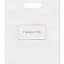 Purple Q Crafts Die Cut Plastic Shopping Bags with Thank You Logo 12" x 15" Boutique Bags with Handles 100 Pack for Merchandise, Gifts, Trade Shows and More