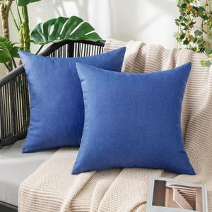 MIULEE Pack of 2 Decorative Outdoor Solid Waterproof Throw Pillow Covers Faux Linen Garden Farmhouse Cushion Cases for Patio Tent Balcony Couch Sofa 18x18 inch Royal Blue