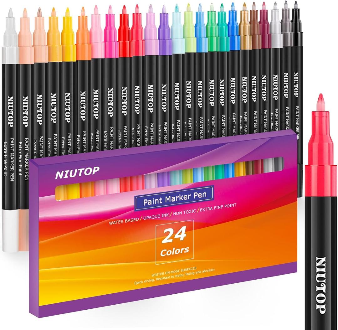 Acrylic Paint Pens for Rock Painting, 23 Classic Colors Paint Markers for Stone, Ceramic, Easter Basket Christmas Stocking Stuffers Pumpkin Painting Decorating Kit, Craft Art Supplies, Fine Tip