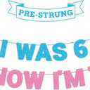 6 7 Birthday Decorations Banner Pre-Strung Pink and Blue Glitter Happy Birthday Banner for Party,The 6 7 Meme Hanging Decor with Doughnut Pattern for Boys and Girls Party