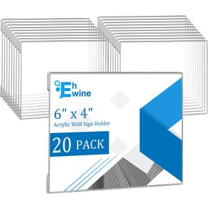 EHWINE 20 Pack 6x4 Wall Mount Acrylic Sign Holder, Horizontal Wall Signs Photo Menu Flyer Display Holders, Plastic Clear Acrylic Frames for Office Home Hotel Business Store (with Adhesive Tape)