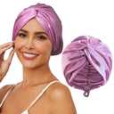 Adjustable Silk Satin Hair Bonnet for Sleeping, Double Layer Hair Wrap Sleep Cap Turban for Women Men, Curly Straight Long Large Braid Unisex (Royal Deep Purple)
