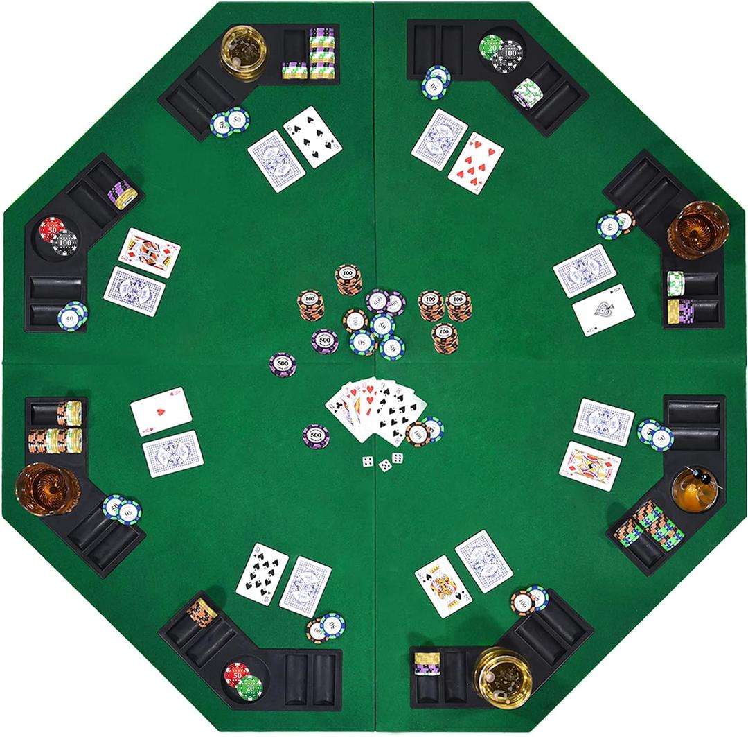48" 8-Player Foldable Poker Table Top, Casino Texas Hold'em Layout, Portable Anti-Slip Blackjack Poker Table Mat with Carrying Bag for Family Games Casino