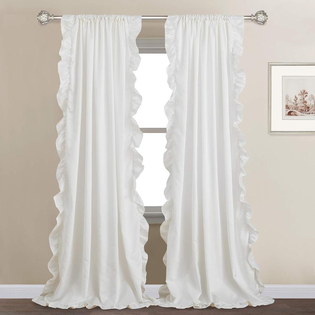 StangH Ruffle Curtains for Bedroom,Farmhouse Style Shabby Chic Window Curtain Panel Set Privacy Protect for Dining Room/Bathroom/Living Room/Dorm/Cottage/Country, White, W52 x L84, 2 Panels (52"W x 84"L (Pack of 2))
