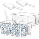 Havawish 2 Set Ice Bin and Flexible Scoop Set Plastic Freezer Ice Bin with Pull out Handle Clear Storage Bucket for Container with Bucket Scoop (Grey,10.83 x 7 x 4.33 in) (Gray)
