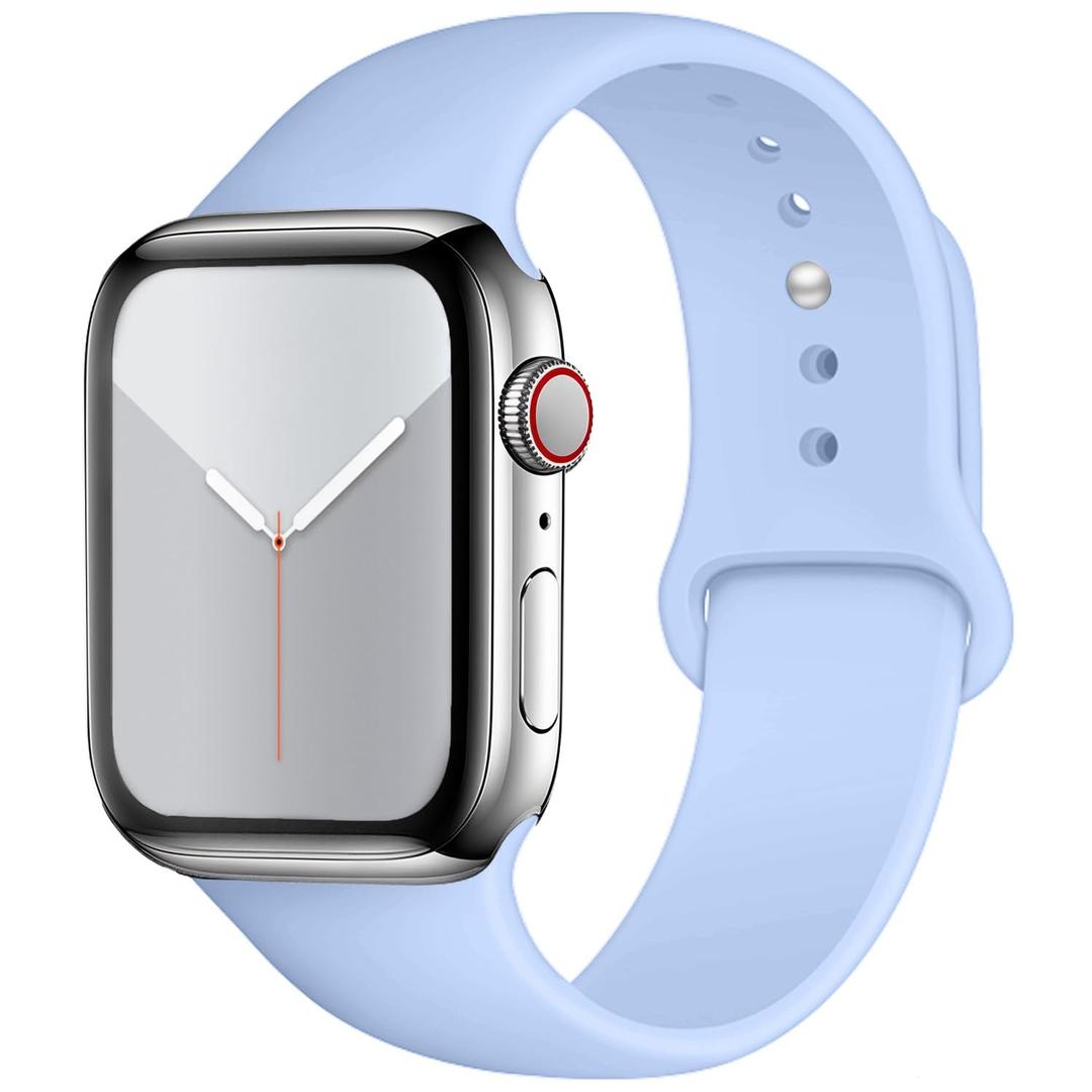 Sport Watch Band Compatible with Apple Watch Band 38mm 40mm 41mm 42mm 44mm 45mm 46mm 49mm Women Men, Soft Silicone Replacement Strap with Classic Clasp for iWatch Ultra SE Series 10/9/8/7/6/5/4/3/2/1 (Mist blue, 44mm/45mm/46mm/49mm/42mm(Series 3) M/L)