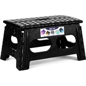 Delxo Folding Step Stool for Kids and Adults,15-Inch Extra Wide 9 Inch Height Heavy Duty Stepping Stool More Safe and Comfortable Non Slip Foldable Step Stool Black