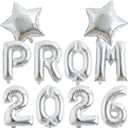 4 x Silver Prom Balloons 2026, 16 Inch Prom 2026 Balloons for Proms Decorations 2026 Preschool College Graduation Party Decorations Supplies
