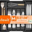Lifewit Silverware Drawer Organizer, Expandable Utensil Tray for Kitchen, BPA Free Flatware and Cutlery Holder, Adjustable Plastic Storage for Spoons Forks Knives, 8.5-14 x 12", Black