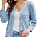 GRACE KARIN 2025 Women's 3/4 Sleeve Crochet Knit Button Down Cardigan Cropped Shrug Bolero Lightweight Sweaters Tops (X-Large)