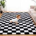 Super Soft Rug for Bedroom, 5x7 Ft Black and White Area Rug Classic Checkered Shaggy Anti-Skid High Pile Soft Fluffy Rug Fuzzy Carpet for Living Room Bedroom Kids Room Nursery, Dorm Home Decor, Black and White
