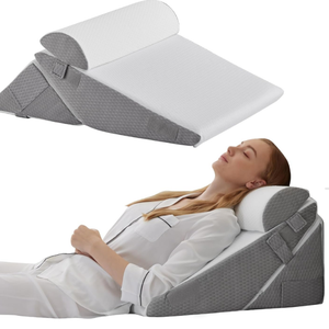 Bedluxe Wedge Pillow Headboard, 3PCS Orthopedic Bed Wedge Pillows Set for After Surgery, Adjustable Pillow Wedge for Acid Reflux&Back Pain Relief, Sleeping, Back Pillow for Bed Sitting Up, White/Grey