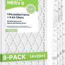 Future Way 14x20x1 Air Filters, 8-Pack with Reusable Frame, MERV 8, MPR 700 AC Furnace Filters, Space Saving & Cost-effective