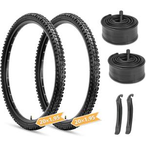Hycline Mountain Bike Tires Set: 2-Pack 20x1.95 Inch Folding Replacement High-Density Bicycle Tires and Pair Inner Tubes with Tire Levers Compatible with MTB Off-Road Bike