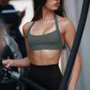 2 x LASLULU Womens Halter Sports Bras Scoop Neck Workout Tops Padded Sleeveless Backless Yoga Crop Gym Tank Tops (Green, XL)