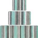 mDesign Soft Microfiber Polyester Spa Rugs for Bathroom Vanity, Tub/Shower - Water Absorbent, Machine Washable - Plush Non-Slip Rectangular Accent Rug Mat -Striped Design, Set of 3 Sizes - Mint/Gray