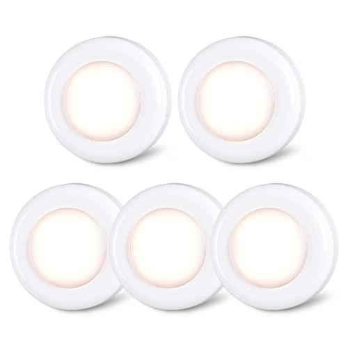 STAR-SPANGLED Push Tap Light, 2.8” Mini Night Touch LED Puck Lamp, Portable Under Cabinet Lighting AAA Battery Operated Powered, DIY Stick On Lights for Closet, Counter, Kitchen, Warm White, 5 Pack