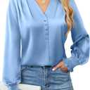 BMJL Women's Blouses Dressy Casual Satin Silk Long Sleeve Shirts Business Casual Tops (Baby Blue) S