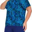 Inno Women's Plus Size 2 Piece Rash Guard Swimsuits Short Sleeve with Boyshorts UPF 50+ Surfing Swimwear  5X (Zipper, Blue)