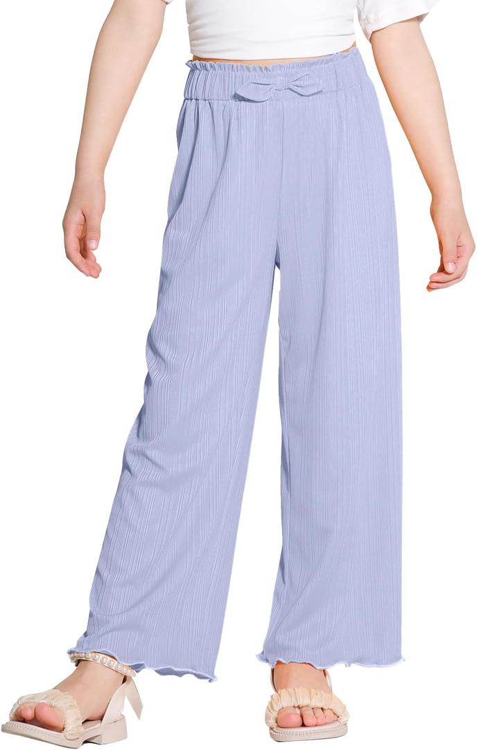 Girls Loose Pants Wide Leg Pants for Girls Beach Palazzo Flowy Lounge High Elastic Summer Trousers Size 5 6 Blue