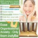 Bamboo Tumbler Lid Organizer  Space Saving Multi-Tier Storage Rack with Straw Holder and Gasket Drawer  Vertical Cup Lid Organizer for Cabinet, Kitchen Countertop - Triple