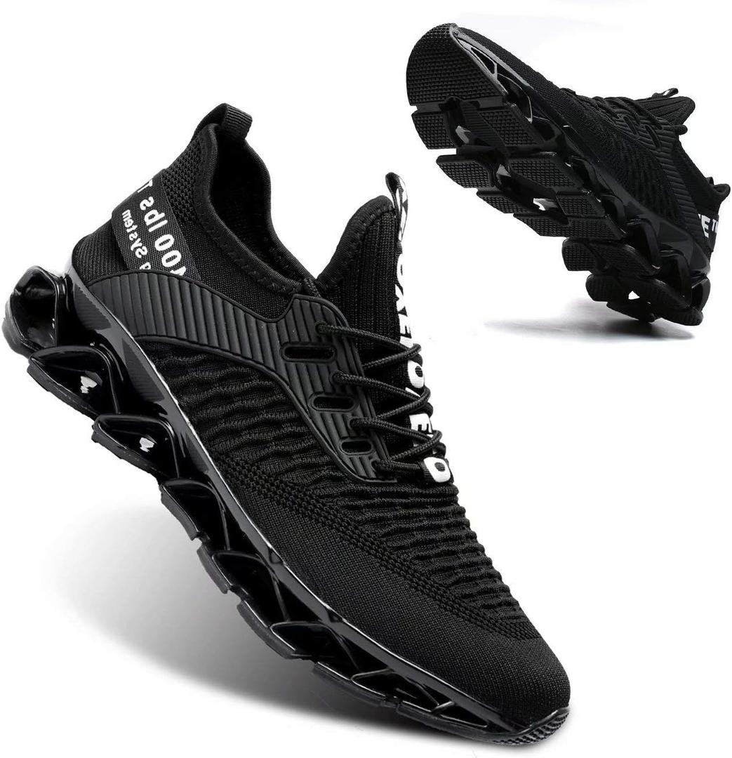 Vooncosir Men's Fashion Sneakers Breathable Mesh Running Shoes Blade Non Slip Soft Sole Casual Athletic Lightweight Walking Shoes(12, All Black)